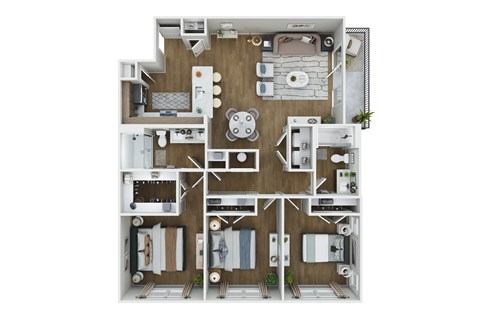 Floor plan for 3 beds, 2 baths, 1314 sqft